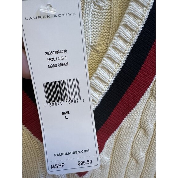 Lauren Ralph Lauren V Neck Cricket Sweater Cable Knit Sz Large NEW Golf Preppy - Picture 5 of 10